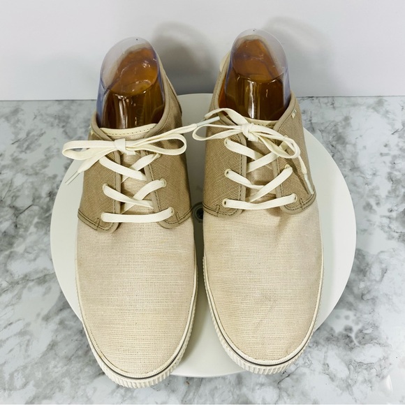 Toms Sneakers Oxford Mens 12 Canvas Ivory Beige Nautical Lace Up Comfort Carlo - Picture 3 of 10